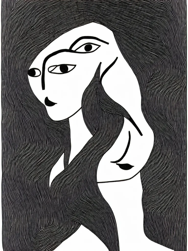 Prompt: beautiful elegant female portrait, black wire art, inspired by single line drawings from gejza schiller, the bauhaus, henri matisse.