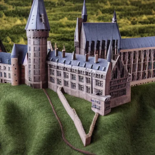 Image similar to a film still of hogwarts school made out of wool, photography, 8 k