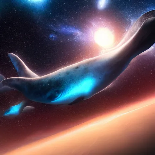 Prompt: cosmic whales swimming in space, epic fantasy art, cosmic atmosphere, landscape, ambient, cosmic ambient, award winning on Artstation, high detail, hyper realistic, photo realistic, high definiton, 4k uhd
