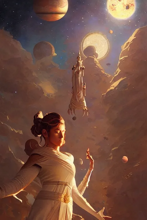 Prompt: space, temple, buddhism, painting by greg rutkowski, j. c. leyendecker, artgerm