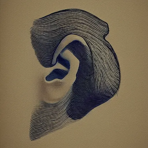 Prompt: stipple shaded illustration of a human ear by ilya kuvshinov, anatomy book, retro flat colors, retrofuturism