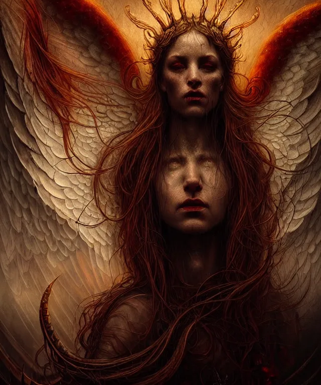 Image similar to epic professional digital art of angels and demons, horrific yet beautiful vibe, evocative, atmospheric lighting, painted, intricate, highly detailed, by leesha hannigan, wayne haag, reyna rochin, ignacio fernandez rios, mark ryden, iris van herpen, artstation, cgsociety, stunning, gorgeous, sharp focus, cinematic, masterpiece