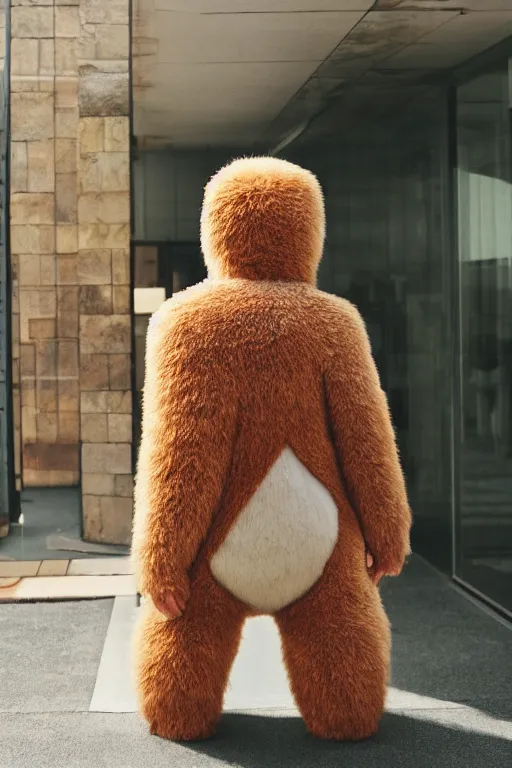 Prompt: 35mm of a very cute, simple minimal, adorable and creative Japanese mascot character costume, fuzzy, full body and head view, very magical and dreamy, designed by Gucci and Wes Anderson, kawaii, magical details