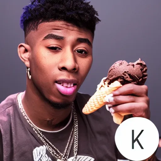 Image similar to rapper YoungBoy never broke again eating ice cream digital art 4K quality super realistic