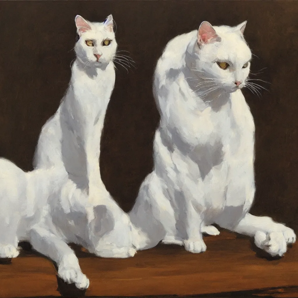 Image similar to a noble white cat, ben aronson 1950