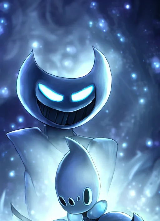 Image similar to cinematic shot, the hollow knight pure vessel dynamic pose space background, shining armor, ultra detailed digital art, 4 k deviantart