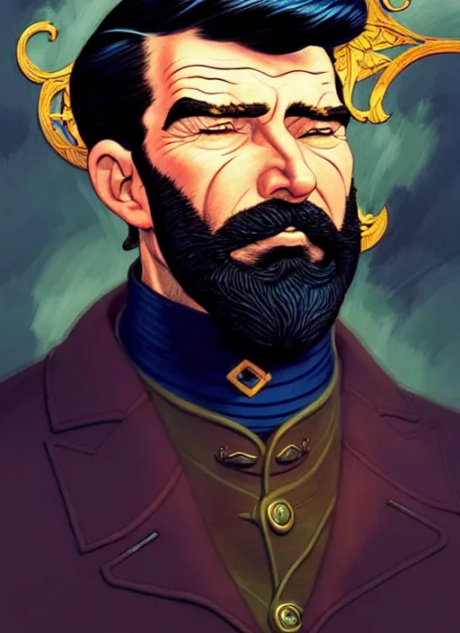 Prompt: captain haddock from tintin, art nouveau. symmetry, fantasy, intricate, elegant, highly detailed, colorful, dark colors, dramatic shadow, digital painting, artstation, concept art, art by artgerm and greg rutkowski and ruan jia and simon cowell