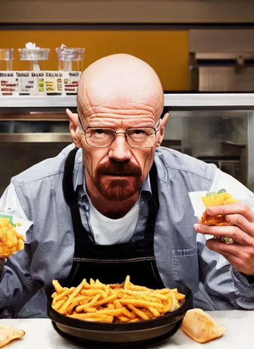 portrait of walter white eating chicken sitting down | Stable Diffusion ...