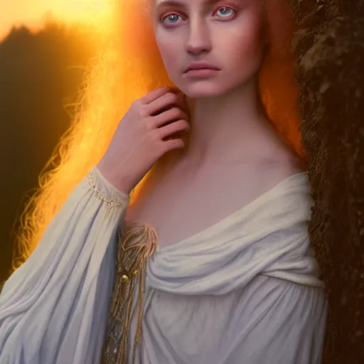 Image similar to photographic portrait of a stunningly beautiful renaissance priestess female in soft dreamy light at sunset, contemporary fashion shoot, by edward robert hughes, annie leibovitz and steve mccurry, david lazar, jimmy nelsson, breathtaking, 8 k resolution, extremely detailed, beautiful, establishing shot, artistic, hyperrealistic, beautiful face, octane render