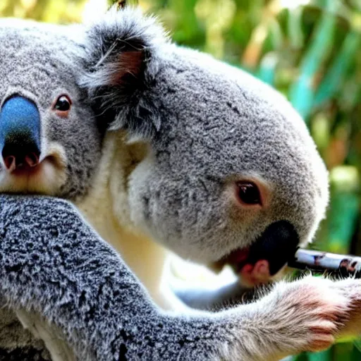 Image similar to koala smoking from water pipe on