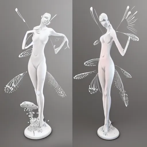 Prompt: 3 d sculpture of porcelain woman surrounded by plankton by kim jung gi