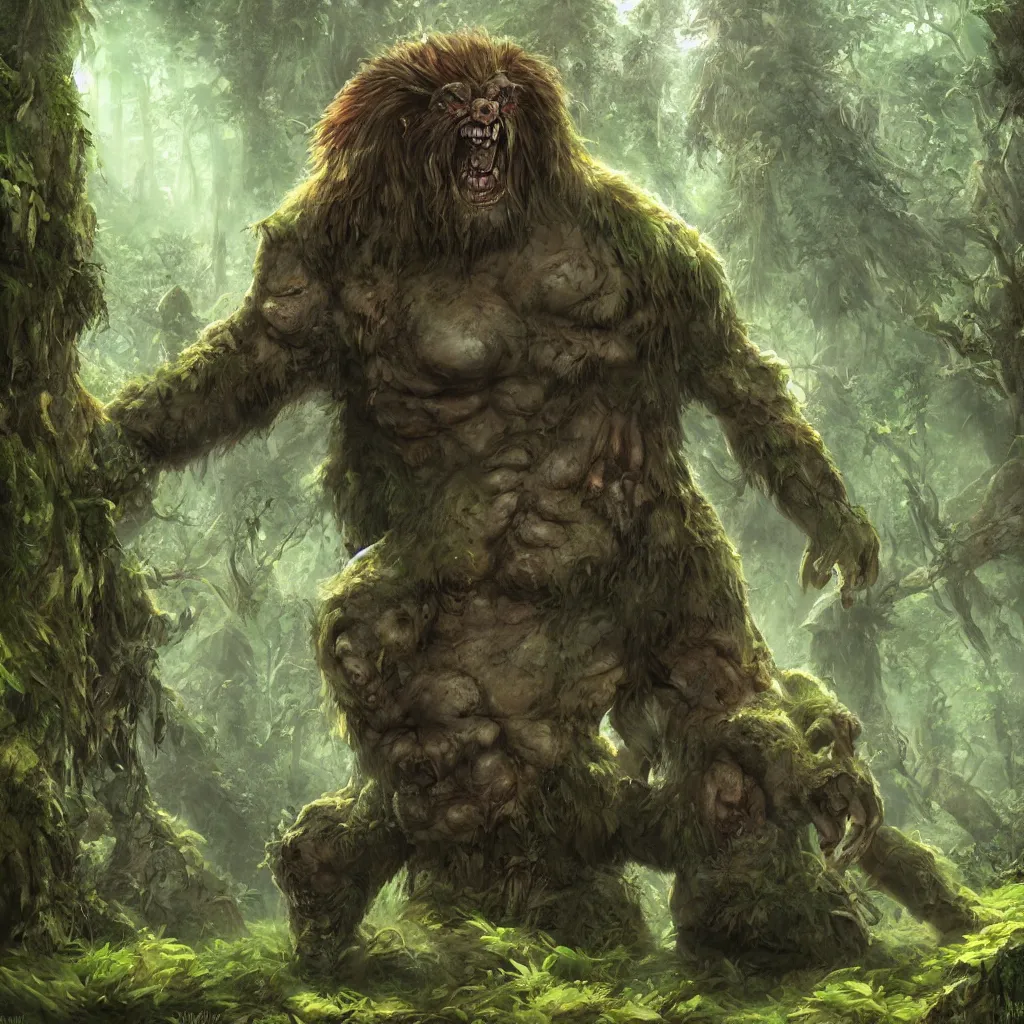 Image similar to a giant troll in the forest. fantasy art. artstation detailed. 4k