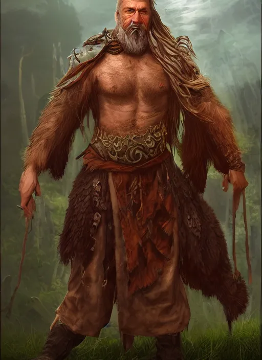 Prompt: A fantasy comic book style portrait painting of a male Druid elder, unreal 5, DAZ, hyperrealistic, octane render, cosplay, RPG portrait, dynamic lighting