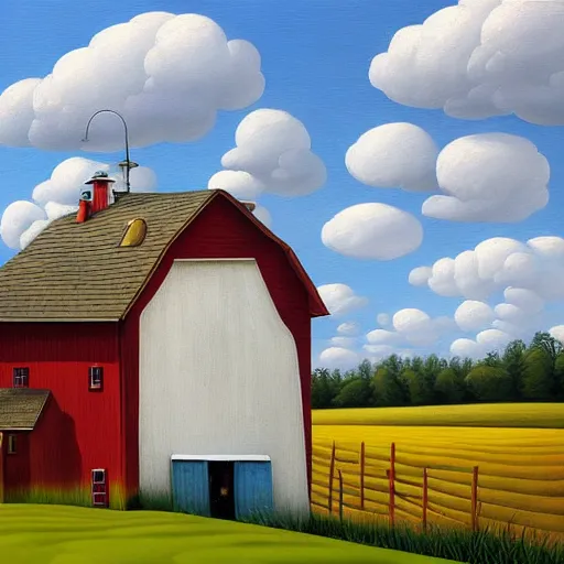 Image similar to a painting of a farm house, an ultrafine detailed painting by rafal olbinski, behance contest winner, pop surrealism, detailed painting, very detailed, minimalist, skeuomorphic, airbrush art