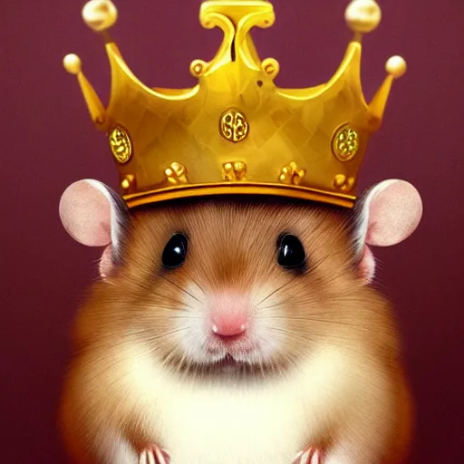 Prompt: Digital painting of a king hamster with a crown and a coat, highly-detailed, artstation cgsociety masterpiece