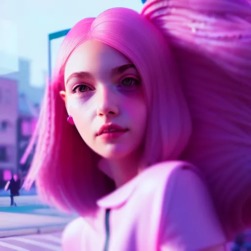 Image similar to selfie of a young woman, winged eyeliner, pastel clothing, urban environment, depth of field, octane render, digital painting, trending on artstation