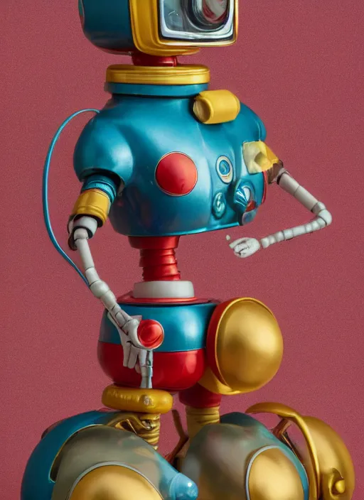 Image similar to portrait of a retro 1 9 5 0 s tin toy robot spacegirl wearing a bikini, depth of field, zeiss lens, detailed, symmetrical, centered, fashion photoshoot, by nicoletta ceccoli, mark ryden, lostfish, breathtaking, 8 k resolution, extremely detailed, beautiful, establishing shot, artistic, hyperrealistic, octane render