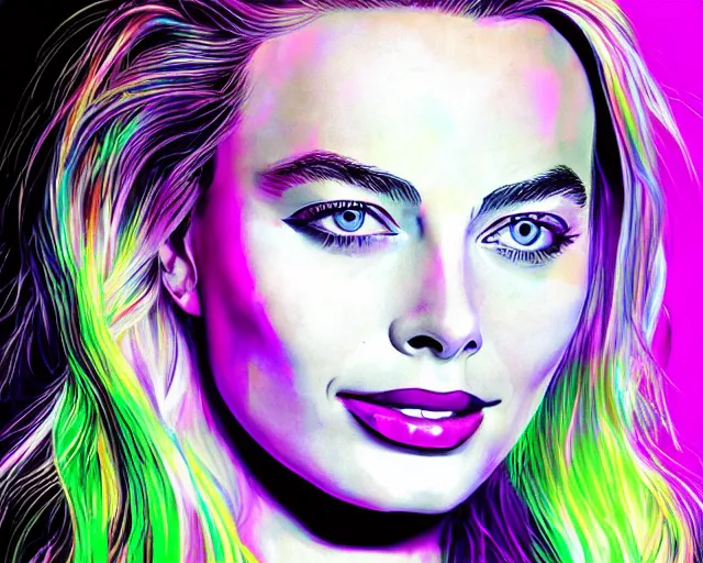 Image similar to neon art of margot robbie, hyper detailed, award winning