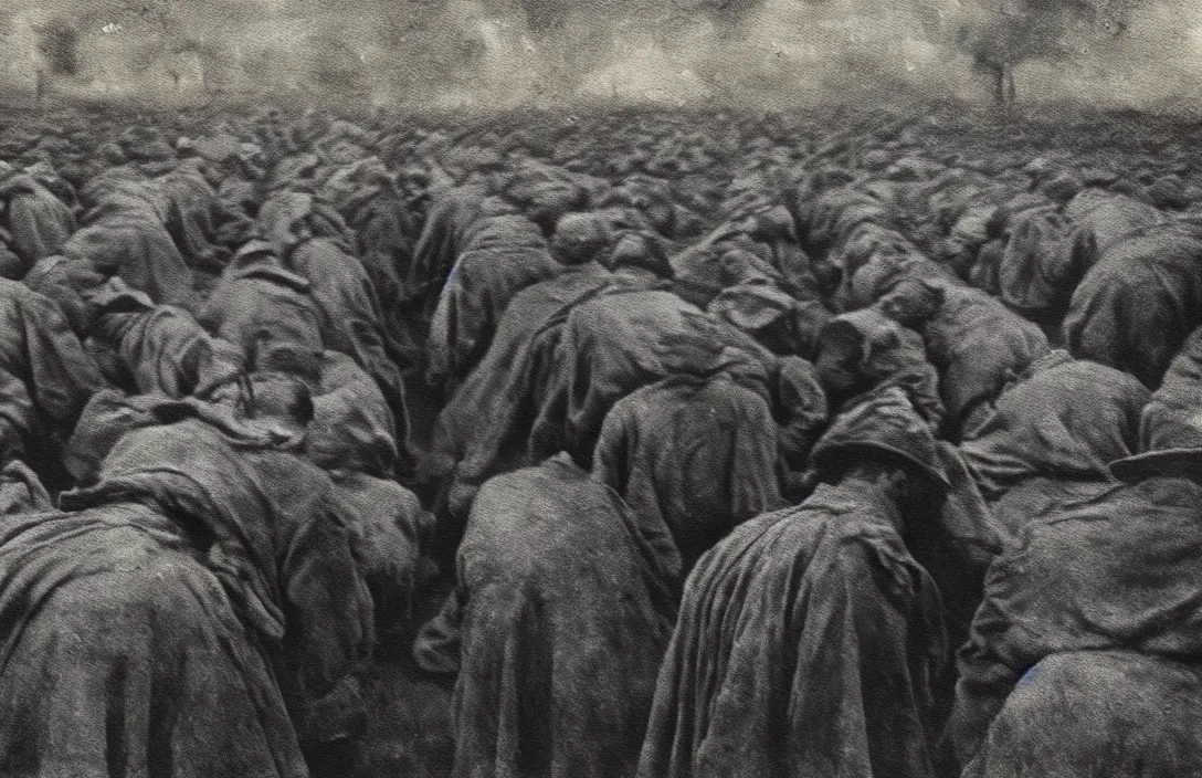 Prompt: concentration camps suffolk landscape intact flawless ambrotype from 4 k criterion collection remastered cinematography gory horror film, ominous lighting, evil theme wow photo realistic postprocessing energetic brushstrokes create optical flow illusion of 3 d intricate painting by john singer sargent