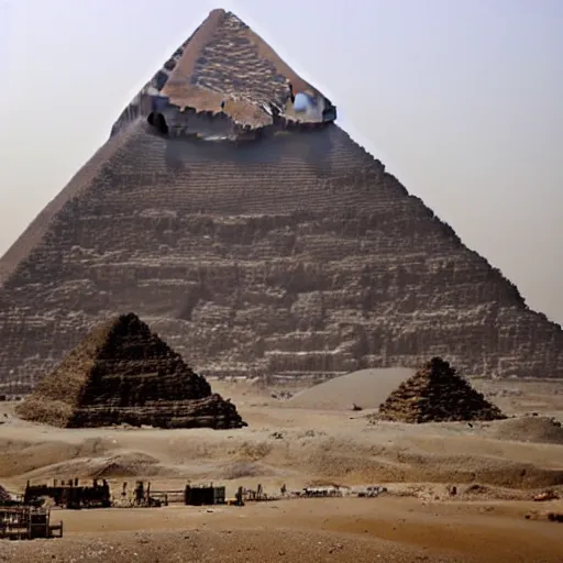 Prompt: a photograph of the great pyramid of giza in the middle of construction, dslr high resolution