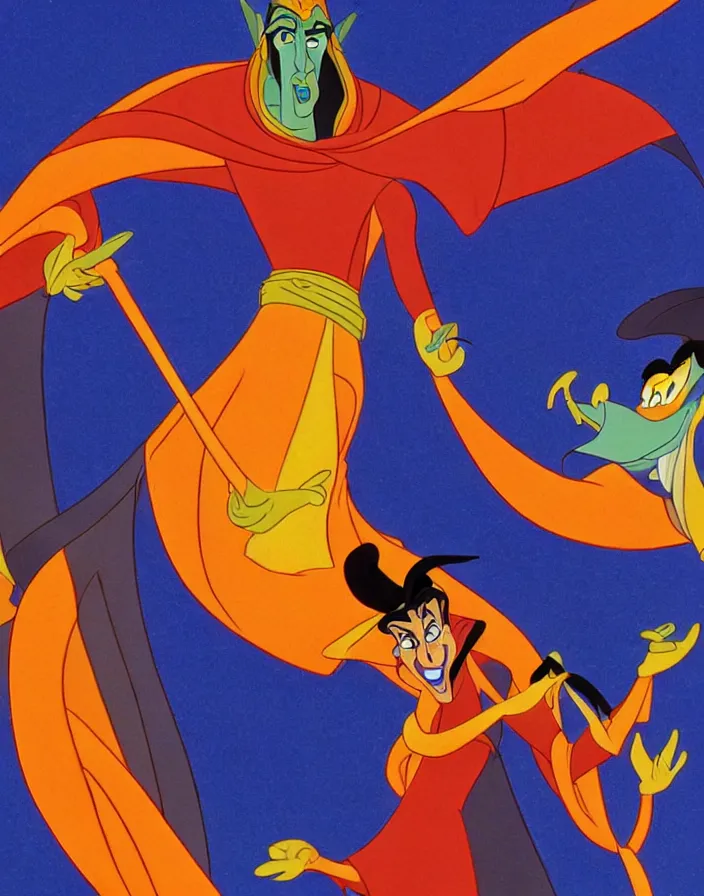 Image similar to 1 9 9 0 disney animation cel still from aladdin of a portrait of jafar reimagined as sauron