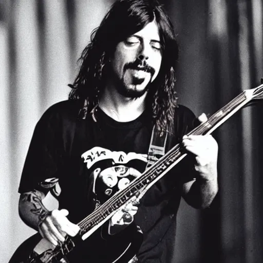 Prompt: 2 1 yo young dave grohl 1 9 9 4 rock tour photograph, rollingstone magazine