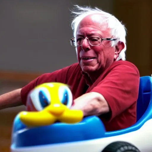 Image similar to Bernie Sanders playing Mario Kart