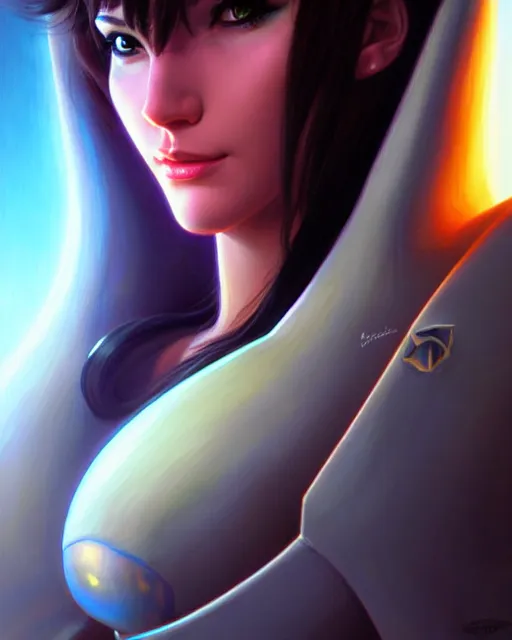 Prompt: d. va from overwatch, character portrait, portrait, close up, fantasy art, sci - fi art, radiant light, caustics, by boris vallejo