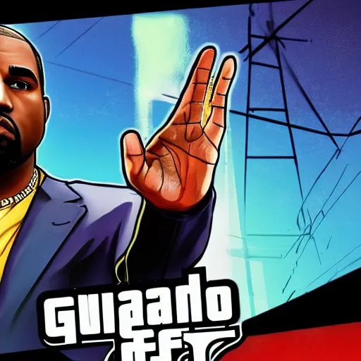 Prompt: illustration gta 5 artwork of holy saint kanye west, golden cross, in the style of gta 5 loading screen, by stephen bliss