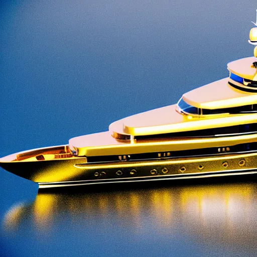 Prompt: old man polishing a gold plated mega yacht, clear and focused, elegant, photograph