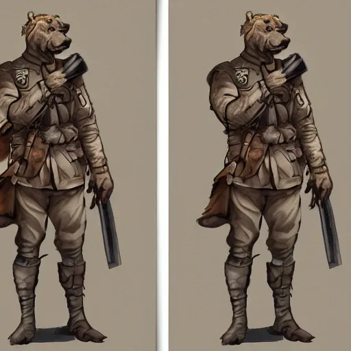 Image similar to concept art of a high fantasy ww1 bear beast-man soldier using a bazooka trending on artstation, detailed high resolution