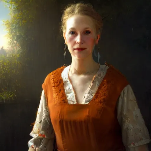 Prompt: portrait of an dutch woman ( 3 5 ) from holland in 2 0 2 1, an oil painting by ross tran and thomas kincade