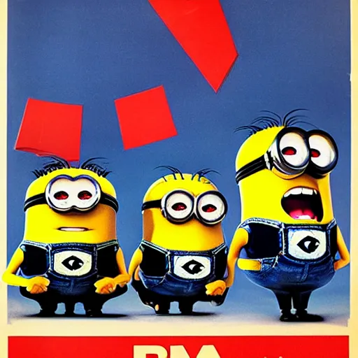 Image similar to Soviet propaganda poster of Minions from Dispicable Me