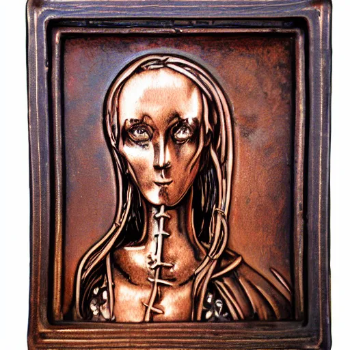 Prompt: steam _ girl _ memento _ mori _ gothic _ neo _ - _ gothic _ art _ nouveau _ hyperdetailed _ copper _ patina _ medieval _ icon _ philippe