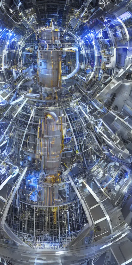 Image similar to reactor of controllable nuclear fusion power station in operation, high energy particle flow, glow, 8 k.