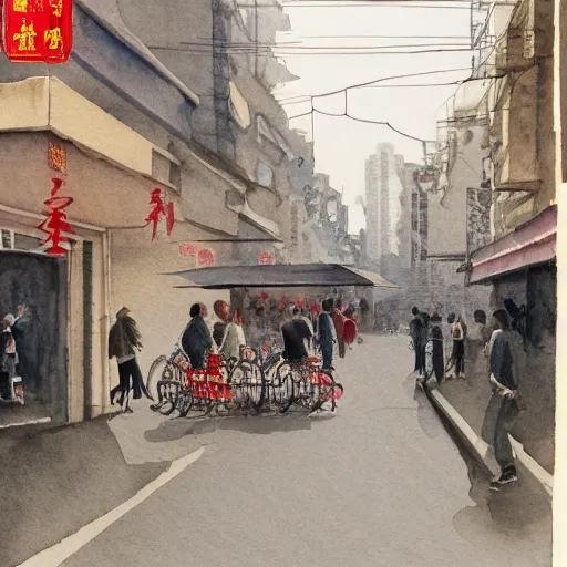 Image similar to Shanghai street scene, highly detailed, contemporary watercolor, smooth, by Joseph Zbikowicz, 8k