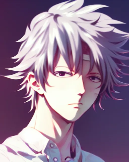 Prompt: extremely attractive soft feminine male anime character screenshot, nagito komaeda, anime, intricate, sharp focus, illustration, highly detailed, digital painting, cell shaded, concept art, matte, male art by ilya kuvshinov and kyoto animation and wlop, ruan jia and greg rutkowski, studio quality, masterpiece