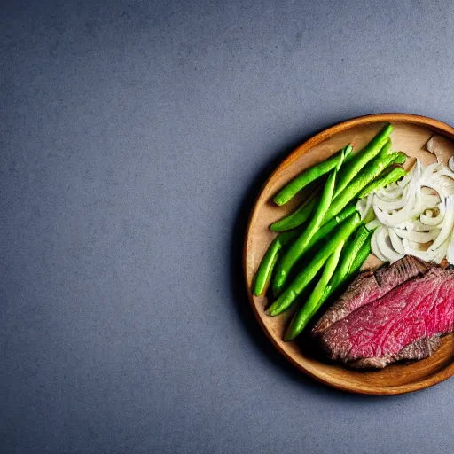 Image similar to juicy steak topped with salt on wooden board, fried onion on the side, 8 k resolution, professional food photography, studio lighting, sharp focus, center frame, hyper - detailed