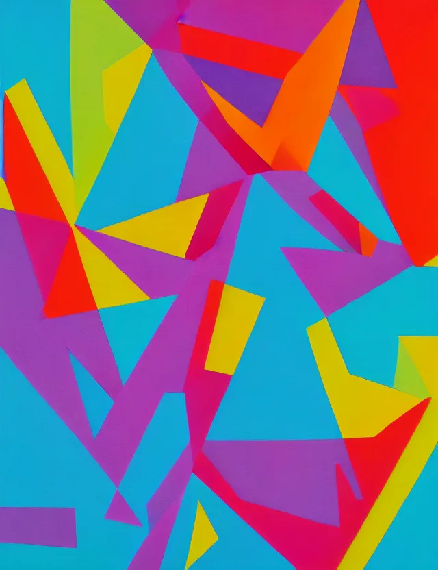 Image similar to a abstract bright color painting with geometrical shapes, symmetry in the style of farid alam