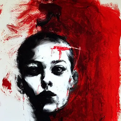 Prompt: silhouette of a woman in the shape of red paint, artwork by guy denning and charlie bowater,