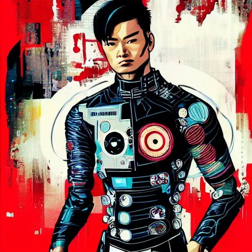 Image similar to portrait of a asian male android, by MARVEL comics and Sandra Chevrier