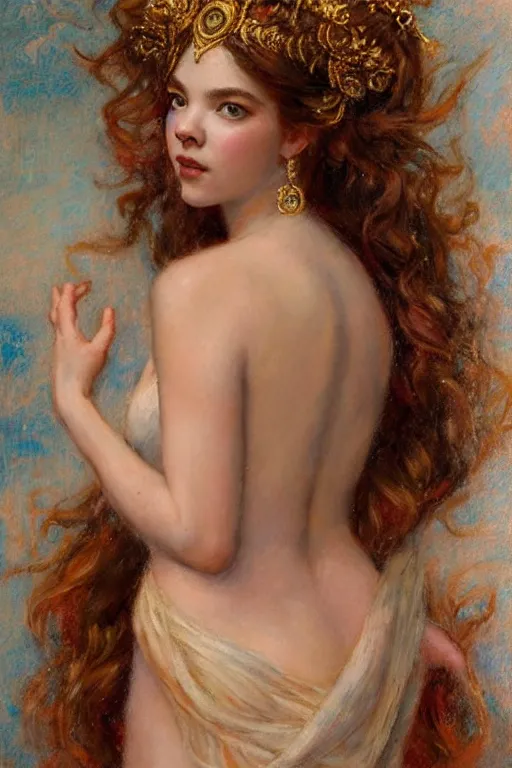 Prompt: portrait of anya taylor - joy as the goddess aphrodite. art by gaston bussiere.