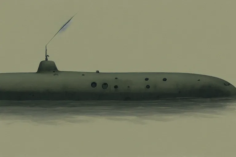 Prompt: a submarine in murky water by Shaun Tan and Craig Mullins, trending on artstation