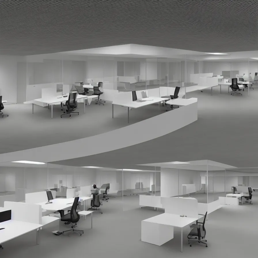 Image similar to concept art of severance indoor office scenario, designed by dieter rams