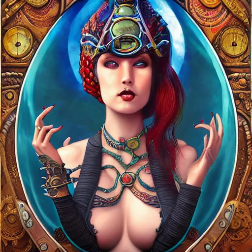 Image similar to underwater naga steampunk queen portrait, Pixar style, by Tristan Eaton Stanley Artgerm and Tom Bagshaw.