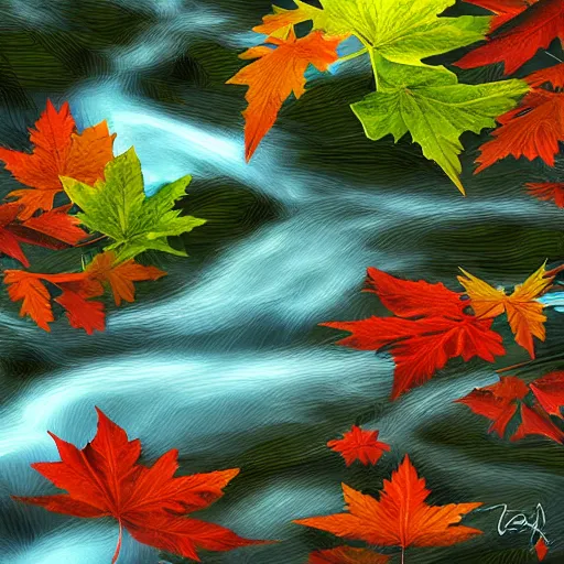 Image similar to leaves on a stream, digital art