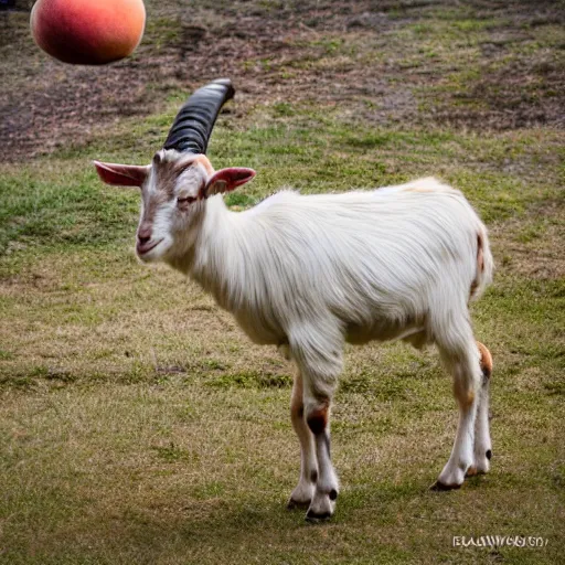 Prompt: a hybrid of a goat and a peach but mostly peach, 8 k, 4 k, professional photography, award winning photo