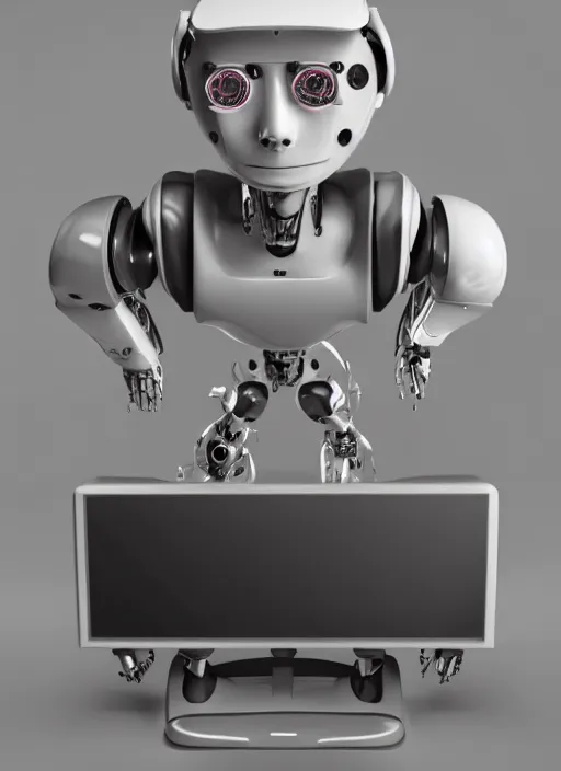 Image similar to portrait of a futuristic bone ceramic smirking humanoid robot with a handsome face wearing a plastic crt monitor screen face and muscular body reclining, macho, piroca, dotado, guapo, matte surface, trending on cgsociety