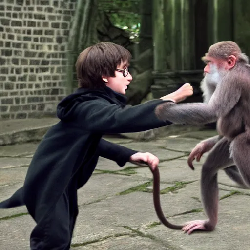 Image similar to harry potter fighting a monkey