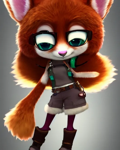 Image similar to female furry mini cute style, highly detailed, rendered, ray - tracing, cgi animated, 3 d demo reel avatar, style of maple story and zootopia, maple story jackal girl, jackal from league of legends chibi, soft shade, soft lighting